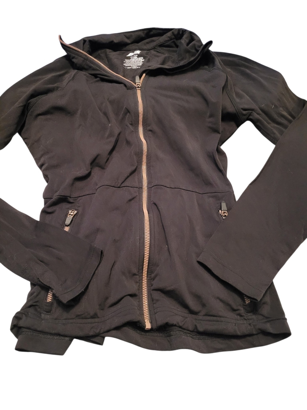 Avia Girls 12-14 Black Soot Athletic Full Zip Jacket Rose Gold Zippers Stretch